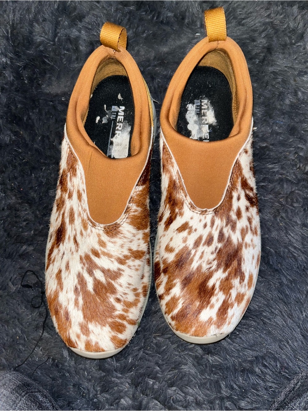 Merrell Brown & White Cowhide Slip-On Loafers